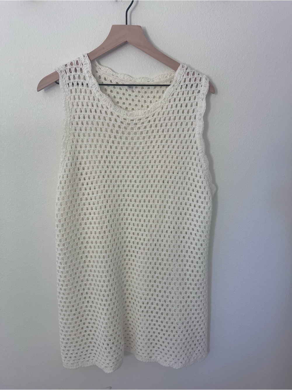 Crochet Sleeveless Tank Dress - Cream